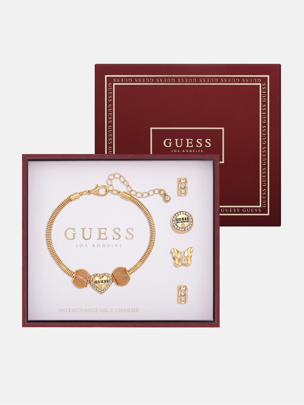 GUESS Gold-Tone Charm Bracelet Set with Heart & Butterfly Charms